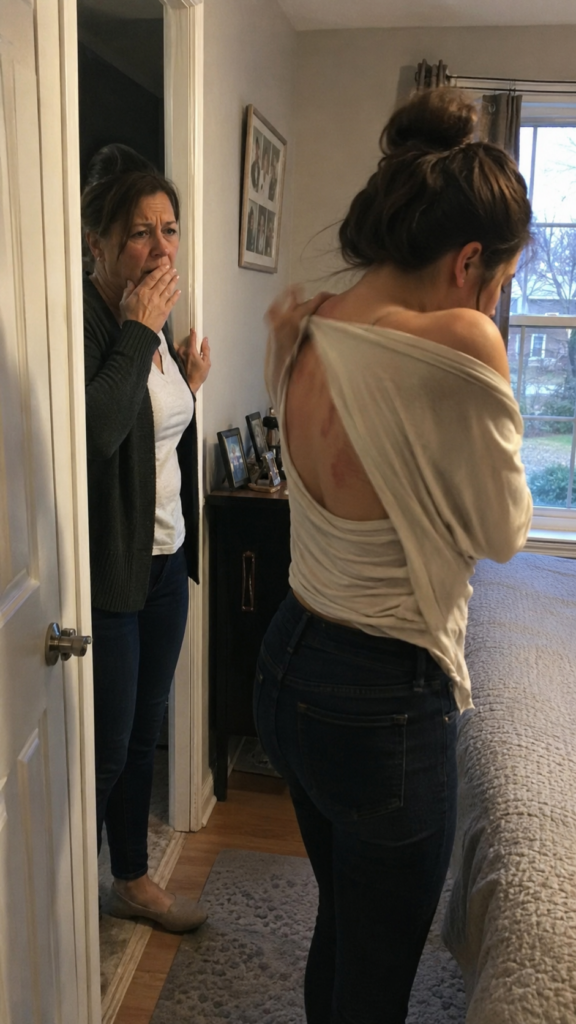 A concerned mother discovers the first signs of the Family Court Truth while comforting her adult daughter in a quiet bedroom.