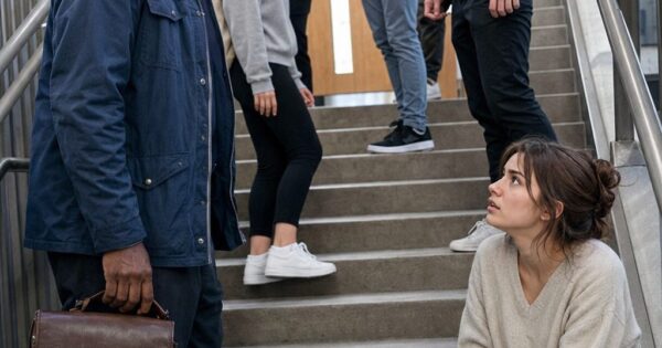 Janitor Father moments: The Emotional Reveal on School Stairs